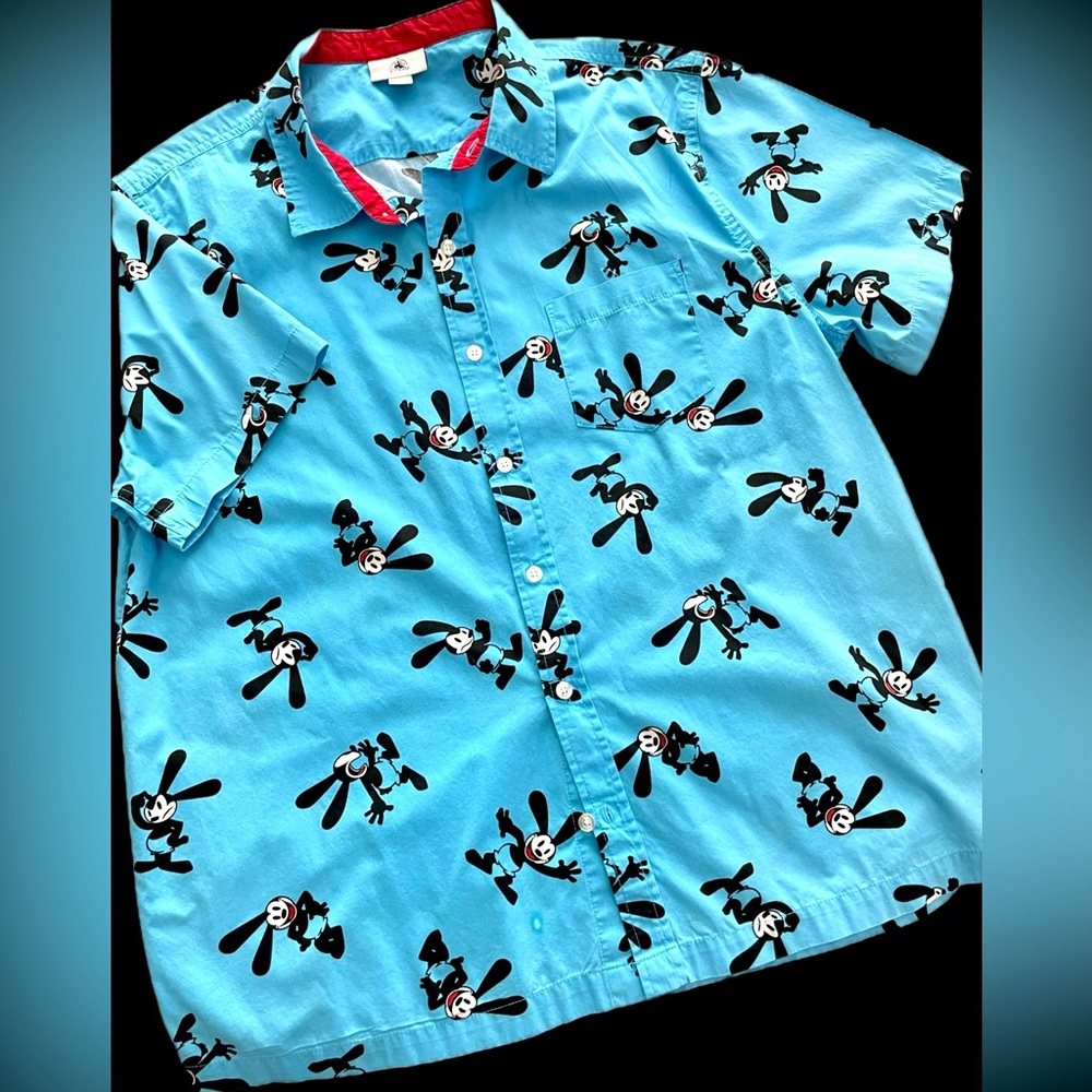 Disney Parks Oswald The Lucky Rabbit Camp Shirt Men’s Medium Blue
